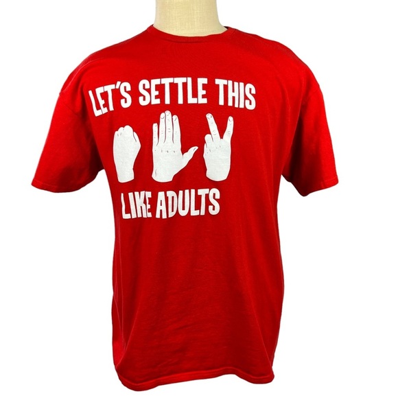 Men's‎ Red "Let's Settle This Like Adults" Graphic T-shirt Sz XL - Picture 1 of 7